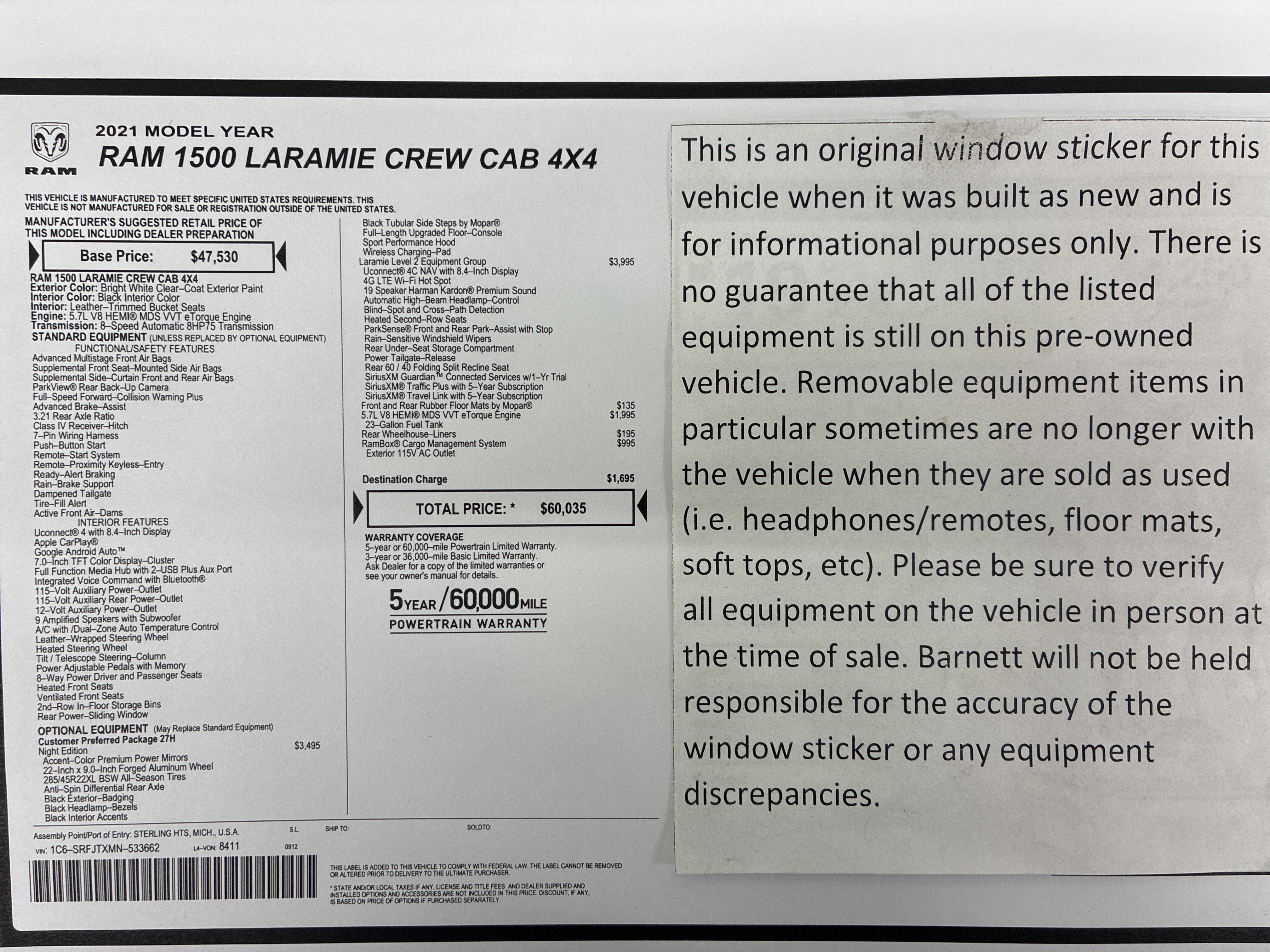 Certified 2021 RAM 1500 Laramie AWD/4WD image 2