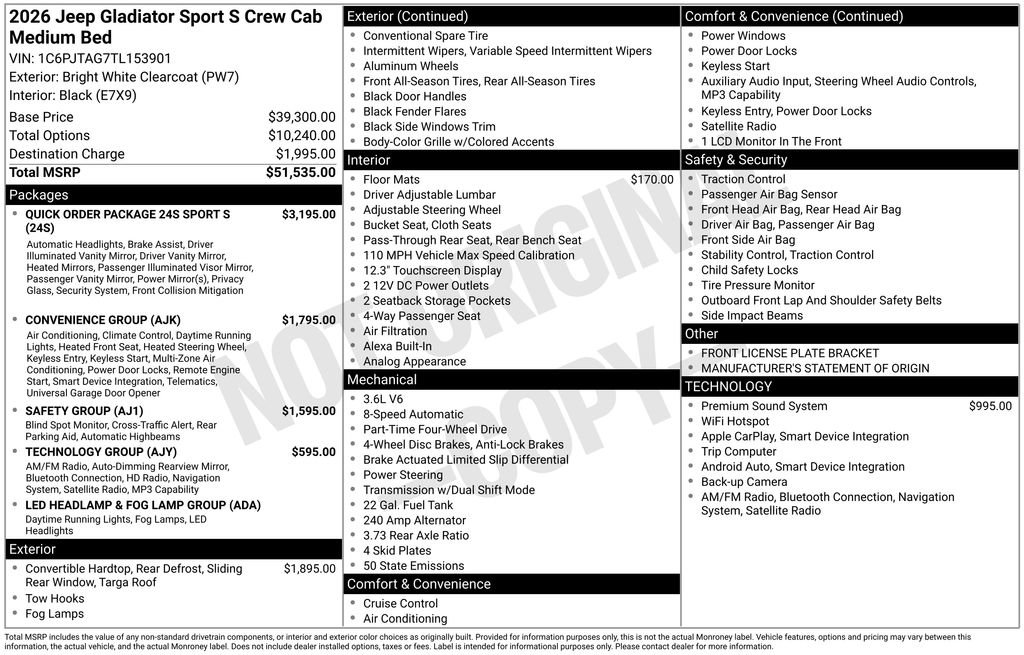 New 2026 Jeep Gladiator Sport AWD/4WD image 31
