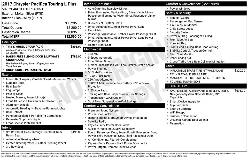 Used 2017 Chrysler Pacifica Touring-L Plus w/ Tire & Wheel Group FWD image 48