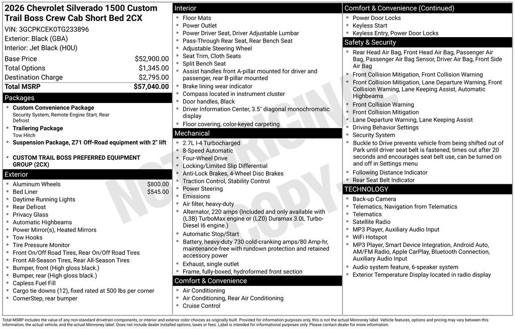 Used 2026 Chevrolet Silverado 1500 Custom Trail Boss AWD/4WD image 40