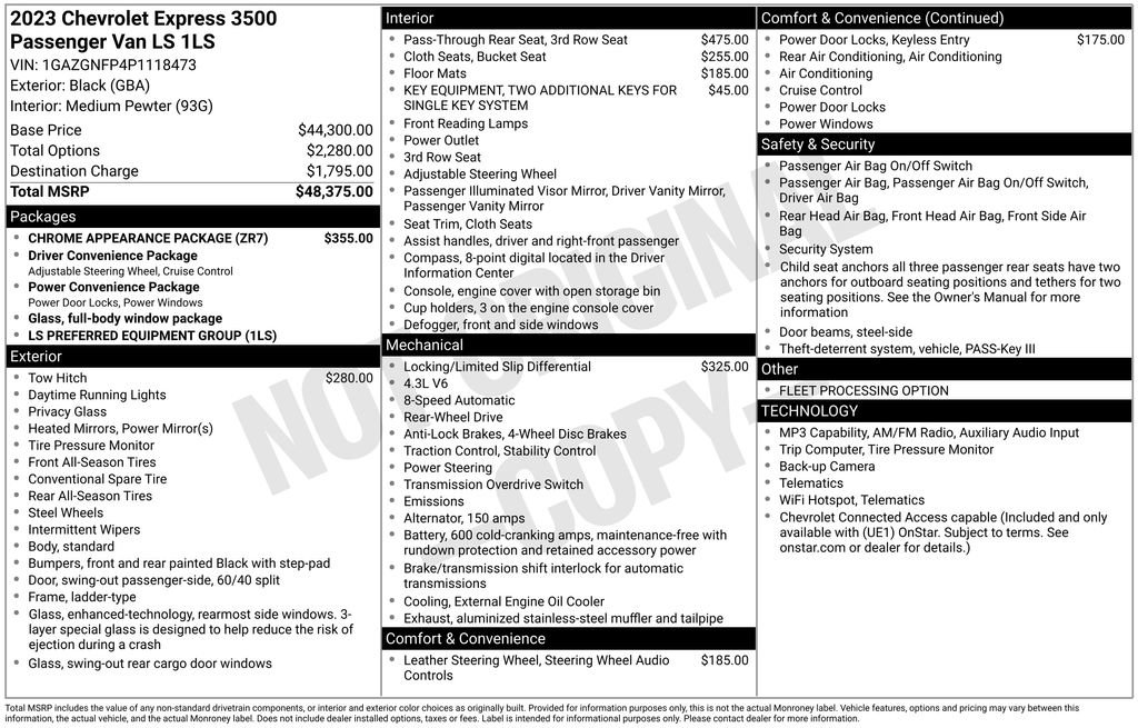Used 2023 Chevrolet Express 3500 LS w/ Chrome Appearance Package RWD image 2