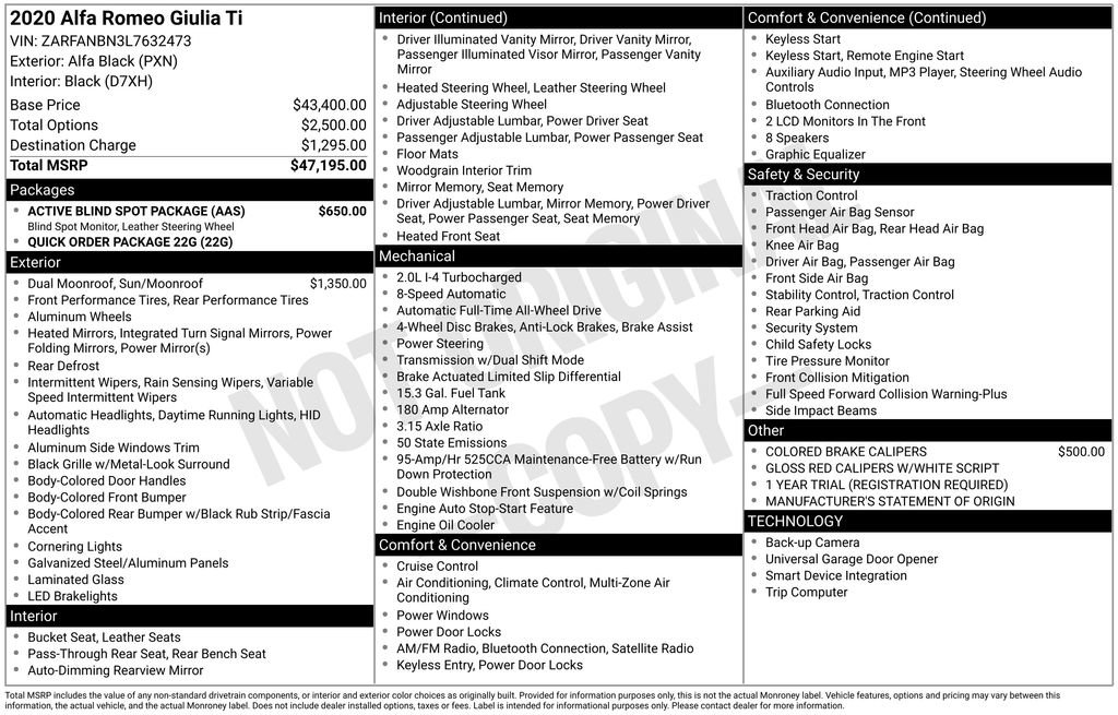 Used 2020 Alfa Romeo Giulia Ti w/ Active Blind Spot Package image 39
