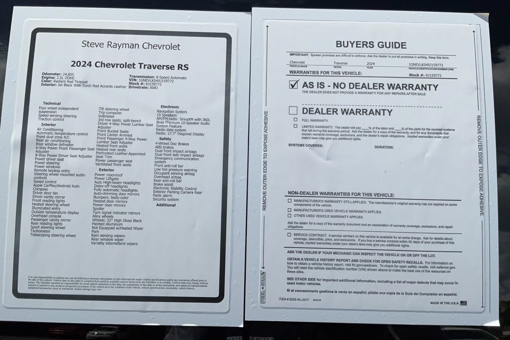 Certified 2024 Chevrolet Traverse RS AWD/4WD image 26