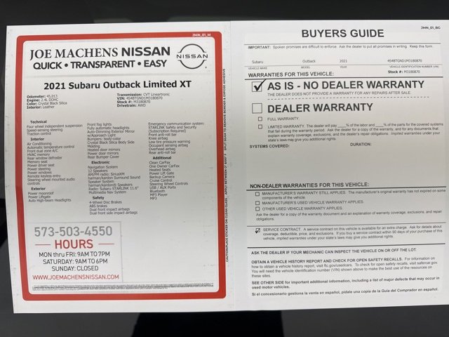 Used 2021 Subaru Outback Limited XT w/ Popular Package #2 image 31