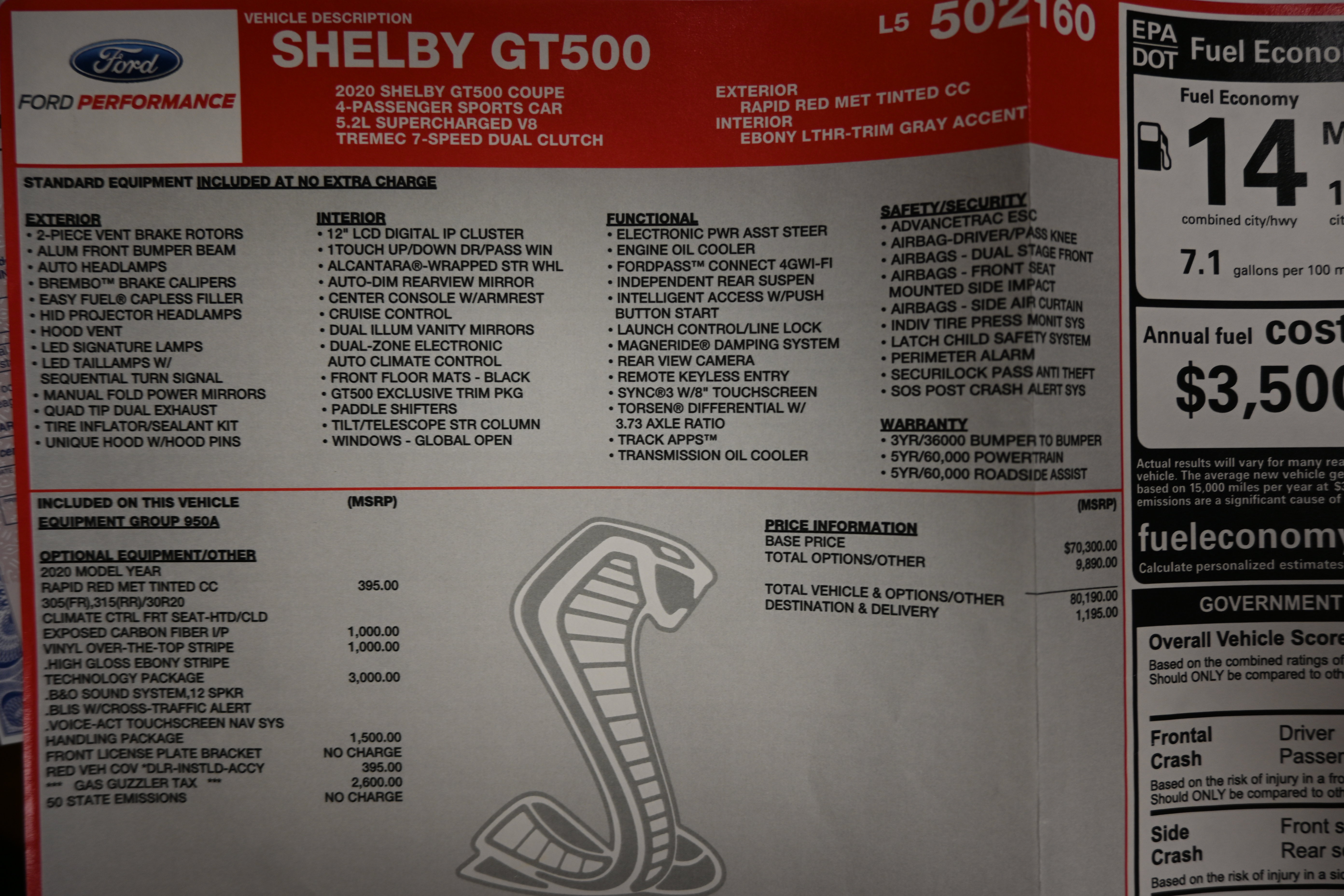 Used 2020 Ford Mustang Shelby GT500 w/ Technology Package RWD image 81