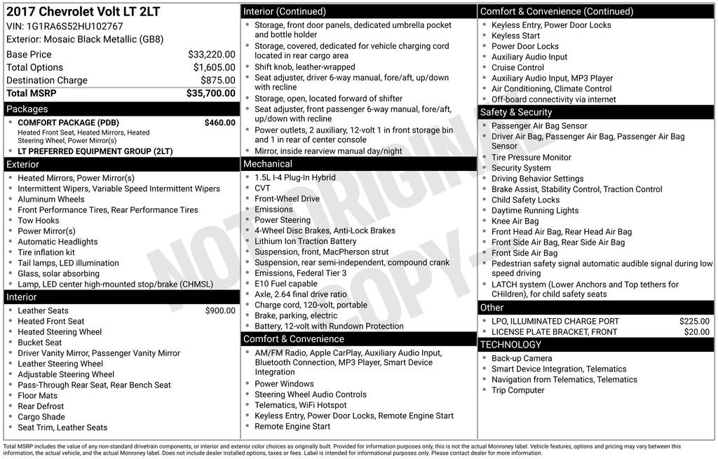Used 2017 Chevrolet Volt LT w/ Comfort Package image 47
