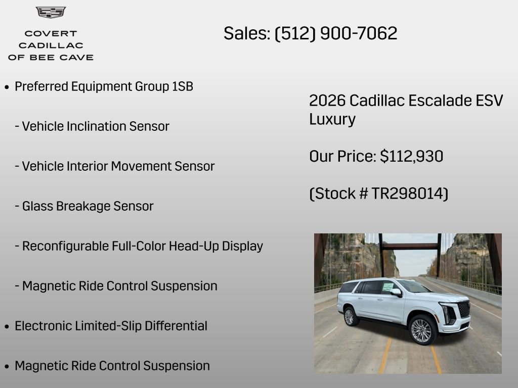 New 2026 Cadillac Escalade ESV Luxury w/ LPO, Floor Liner Package AWD/4WD image 18