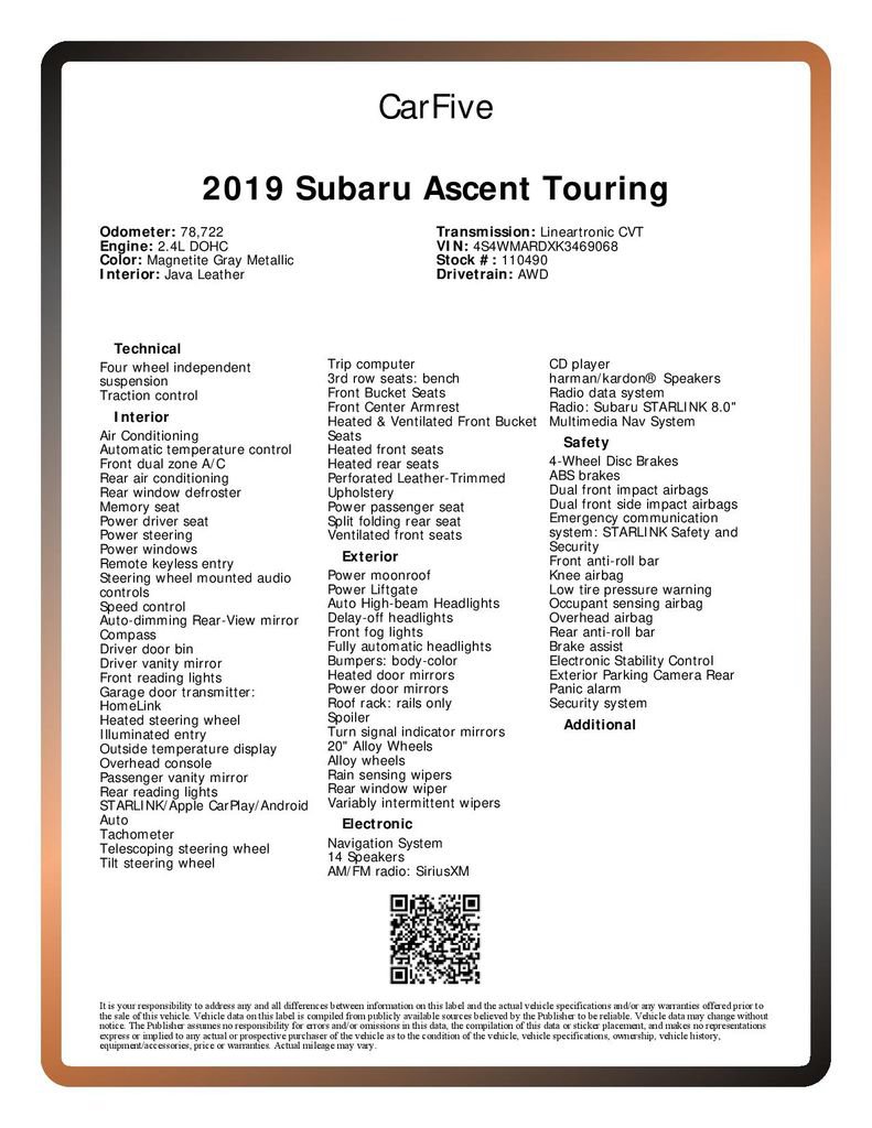 Used 2019 Subaru Ascent Touring AWD/4WD image 30
