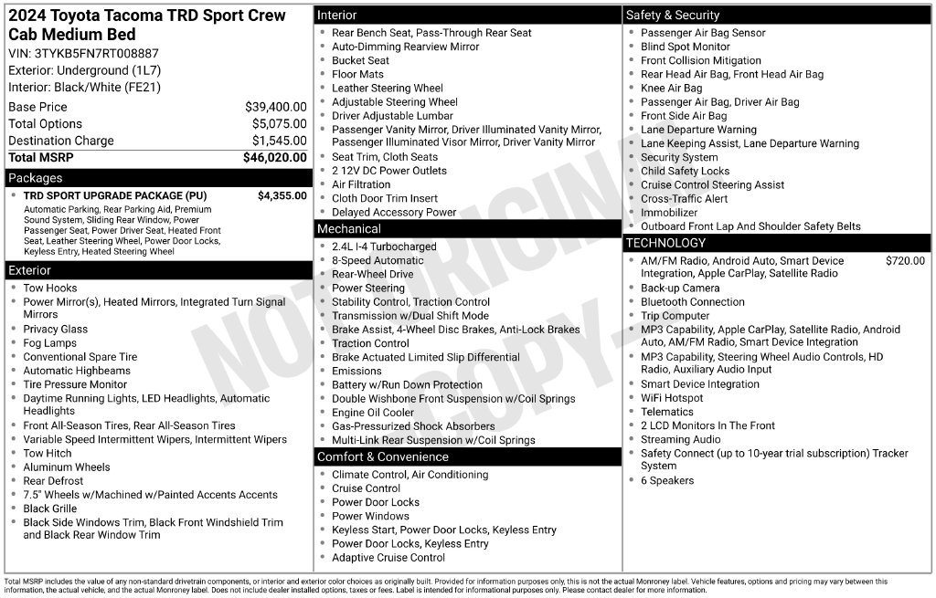 Certified 2024 Toyota Tacoma TRD Sport w/ TRD Sport Upgrade Package RWD image 34