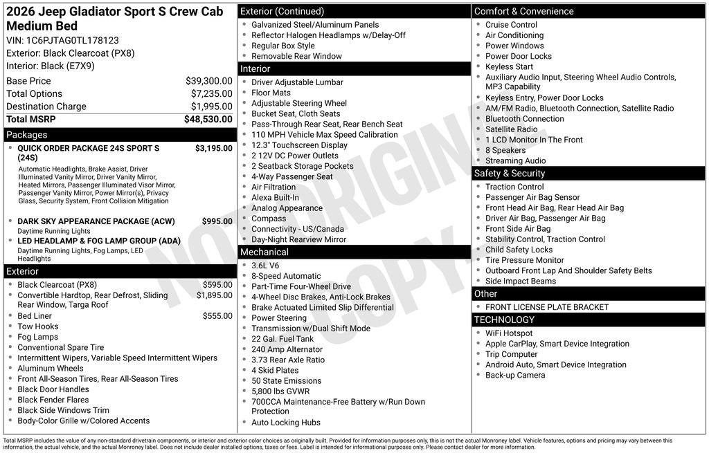 New 2026 Jeep Gladiator Sport AWD/4WD image 2