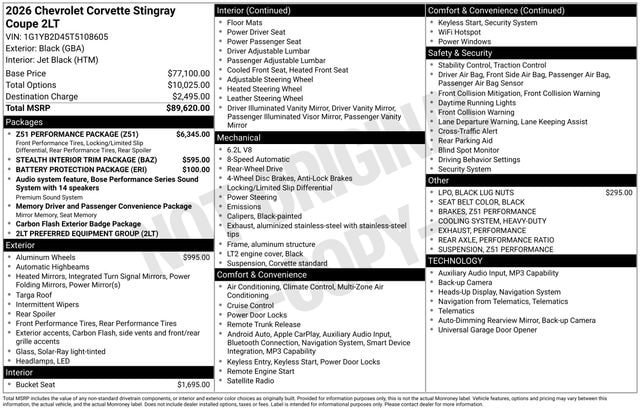 Certified 2026 Chevrolet Corvette Stingray Preferred Cpe w/ Z51 Performance Package RWD image 34