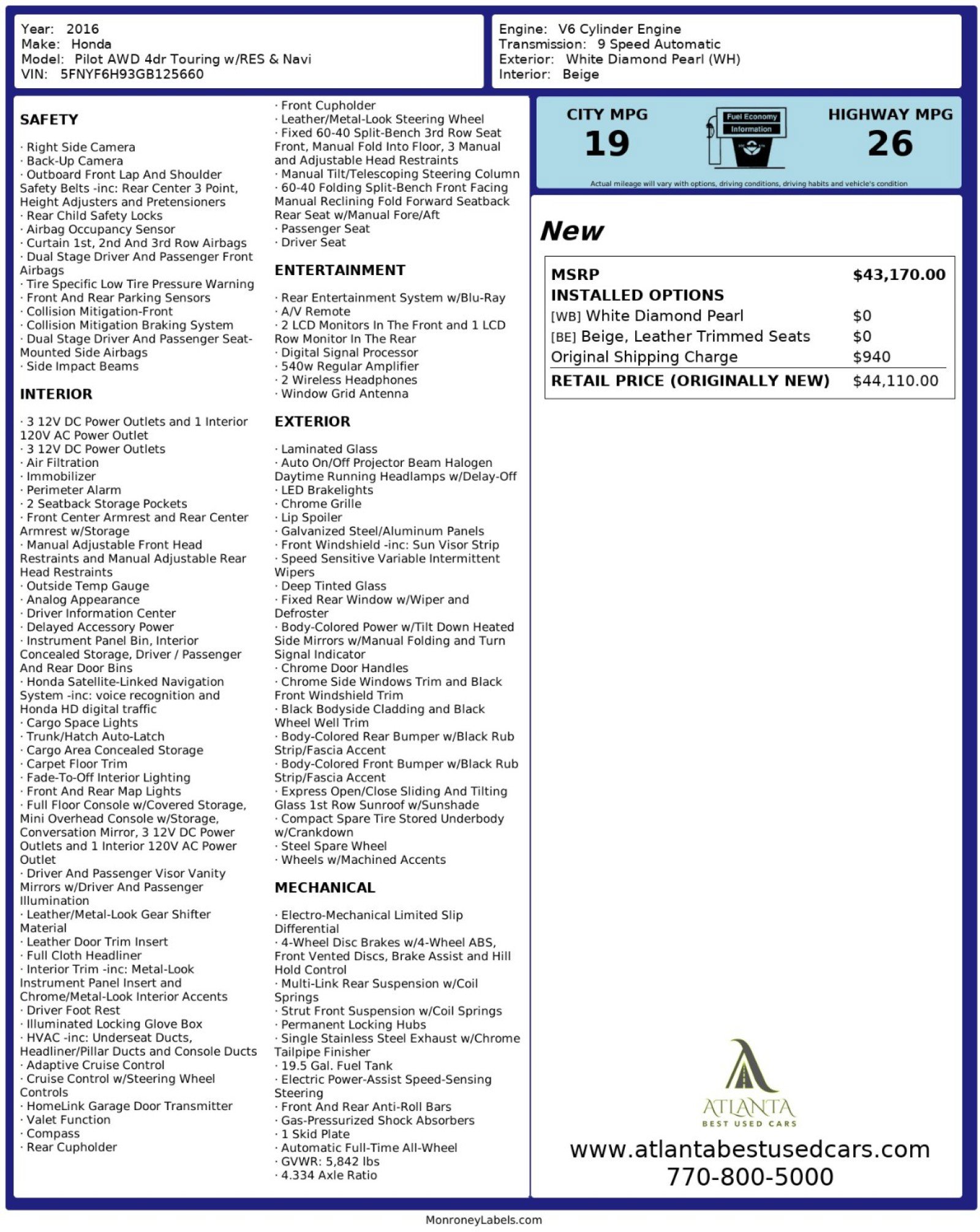 Used 2016 Honda Pilot Touring image 52