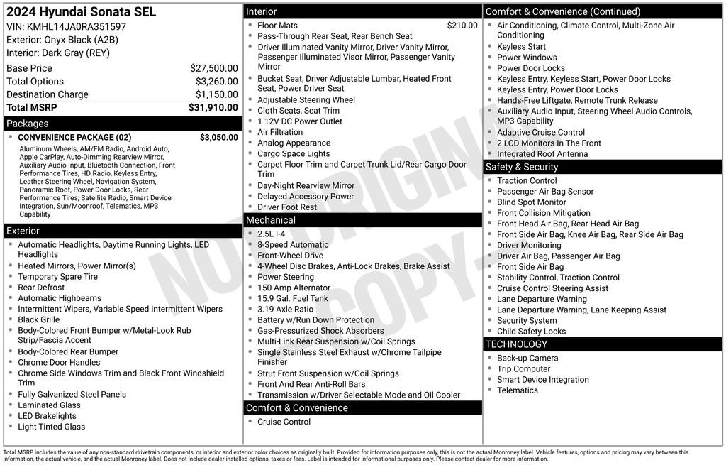 Used 2024 Hyundai Sonata SEL w/ Convenience Package FWD image 7