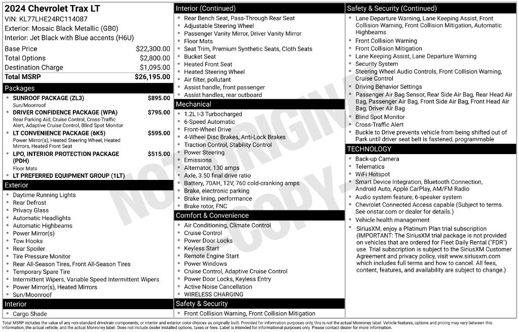 Used 2024 Chevrolet Trax LT w/ Sunroof Package FWD image 36