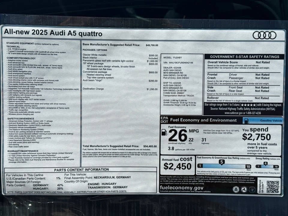 Certified 2025 Audi A5 2.0T Premium w/ Convenience Package AWD/4WD image 21