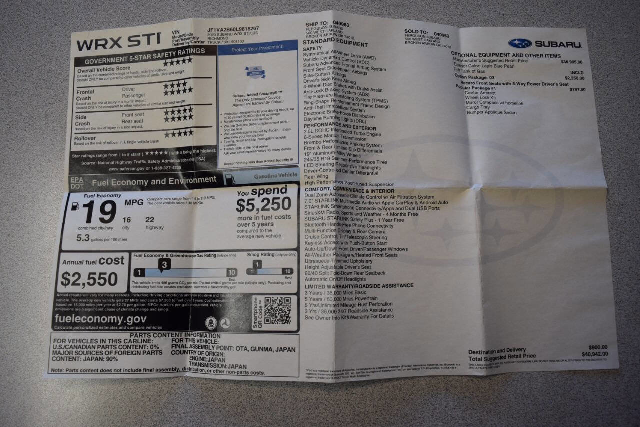 Used 2020 Subaru WRX STI w/ Popular Package #1 image 47