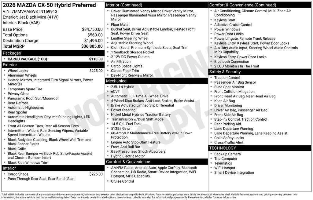 New 2026 MAZDA CX-50 2.5 Hybrid w/ Cargo Package AWD/4WD image 3