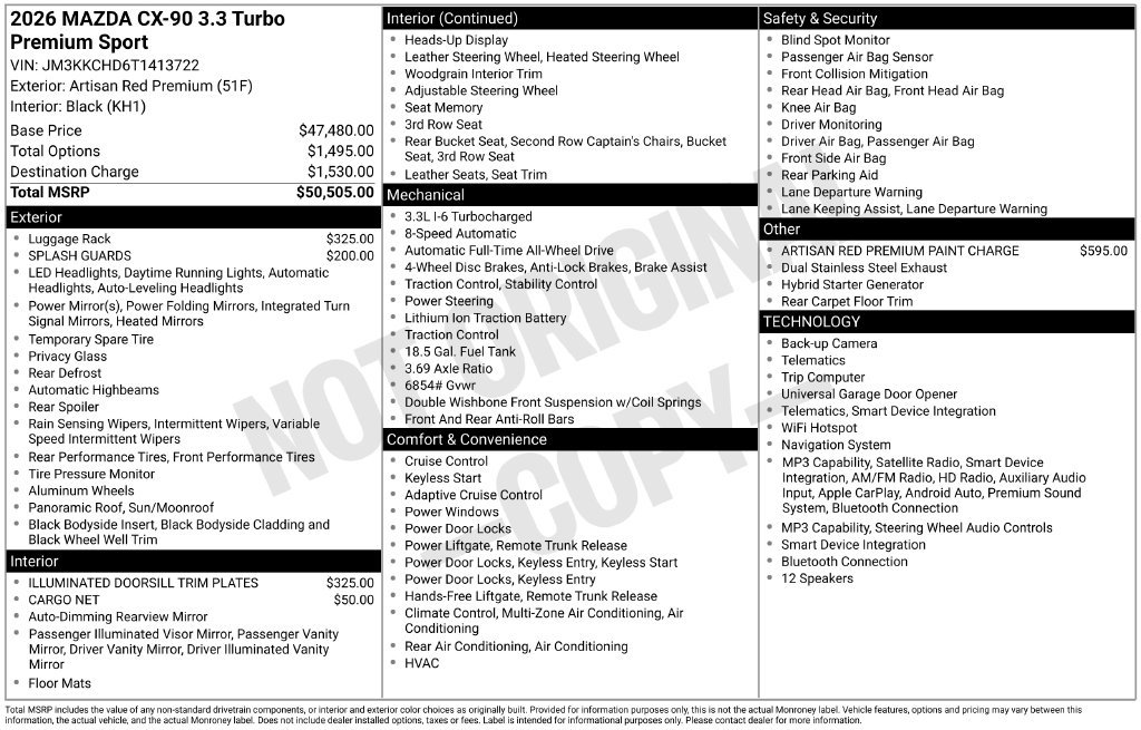New 2026 MAZDA CX-90 3.3 Turbo w/ Premium Sport Pkg AWD/4WD image 4