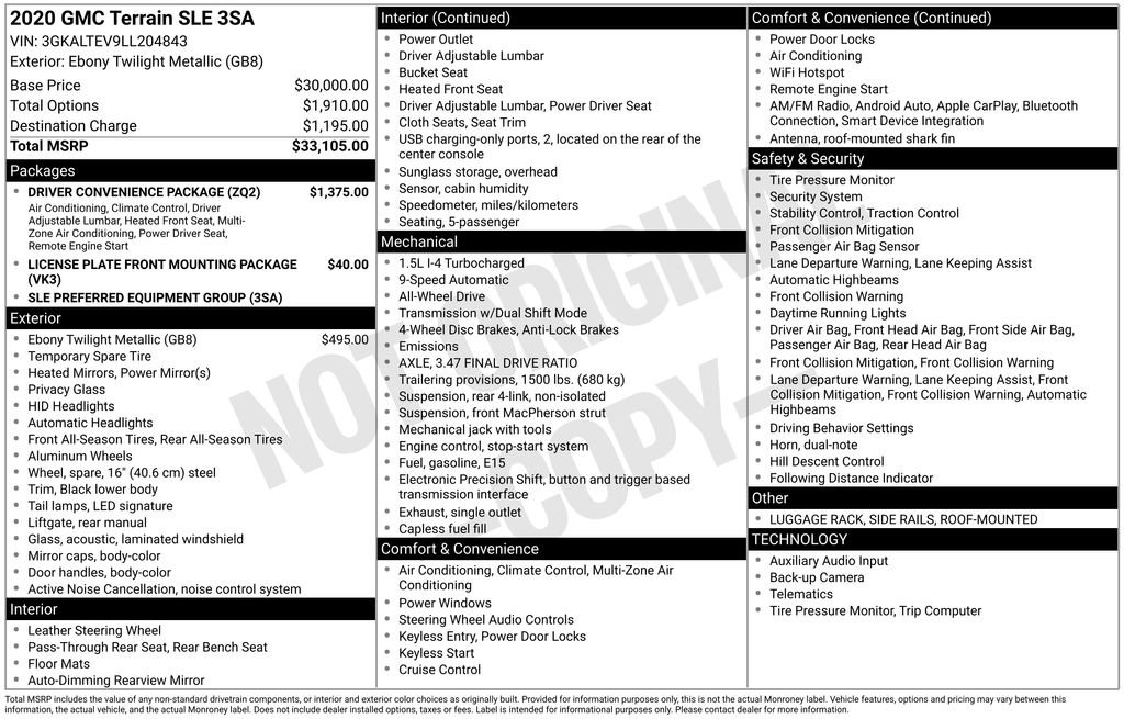 Certified 2020 GMC Terrain SLE w/ Driver Convenience Package AWD/4WD image 31