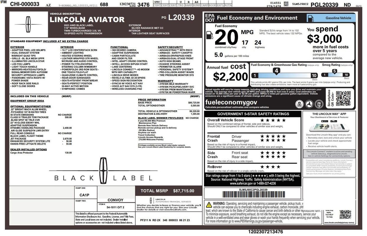 Used 2023 Lincoln Aviator Black Label w/ Jet Package image 2