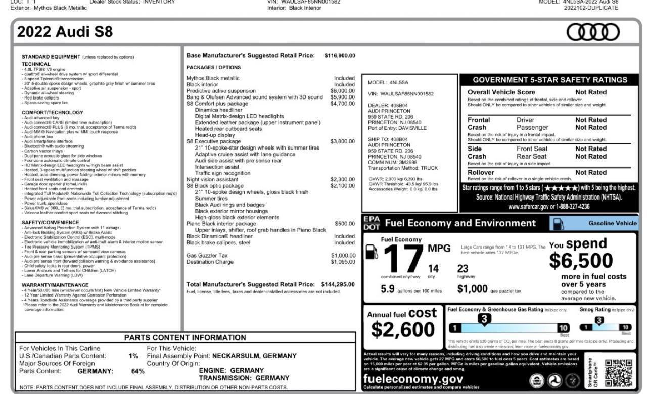 Used 2022 Audi S8 w/ S8 Comfort Plus Package image 92