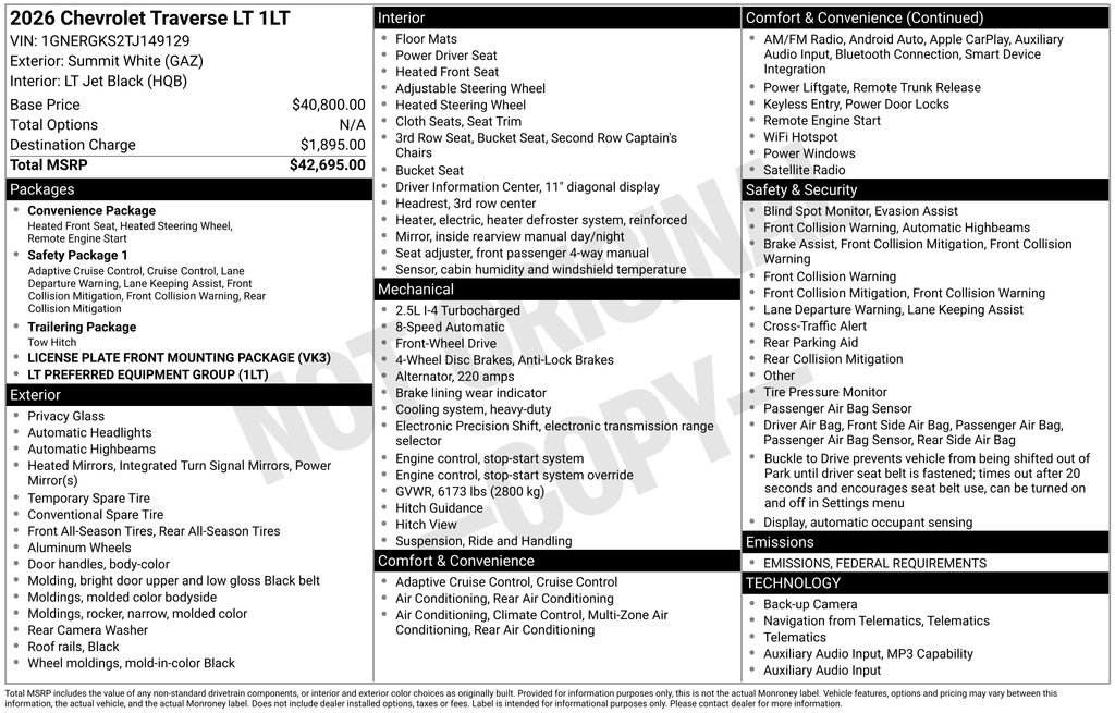 New 2026 Chevrolet Traverse LT image 18