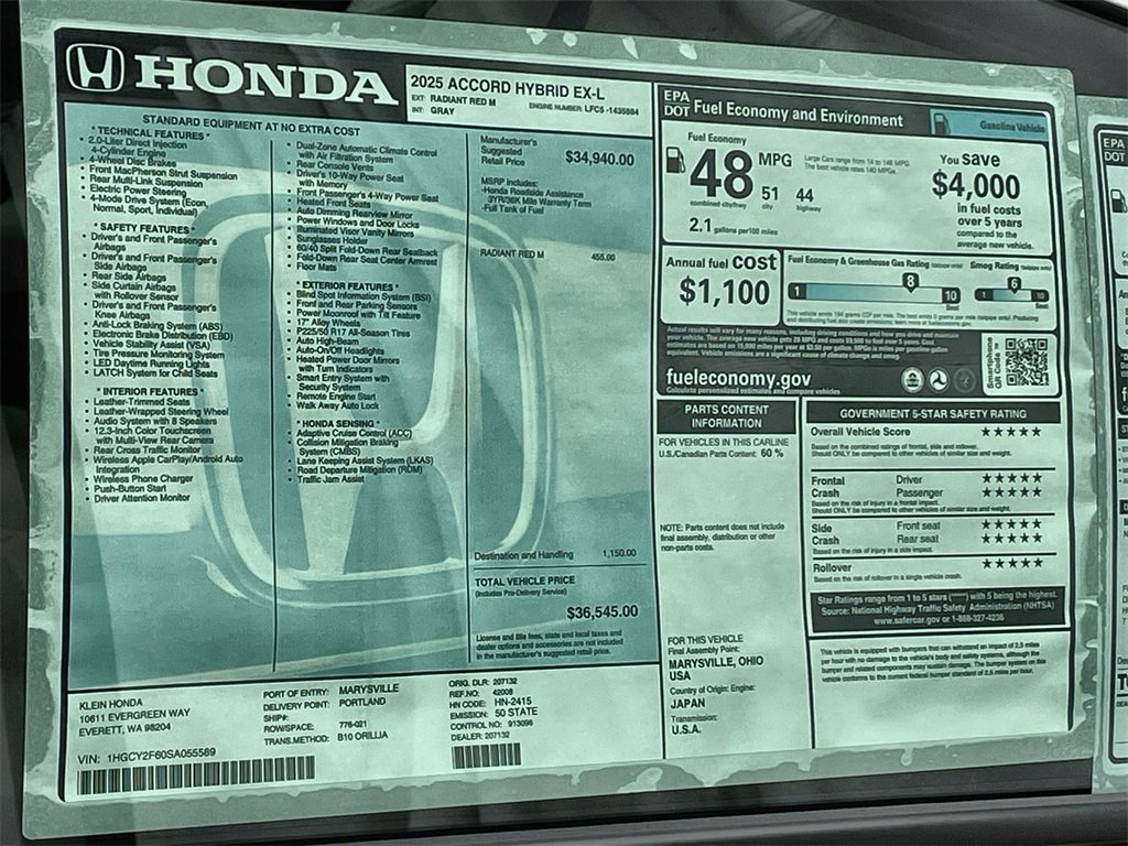 New 2025 Honda Accord EX-L image 33