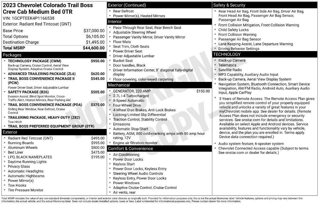 Used 2023 Chevrolet Colorado Trail Boss w/ Technology Package AWD/4WD image 3