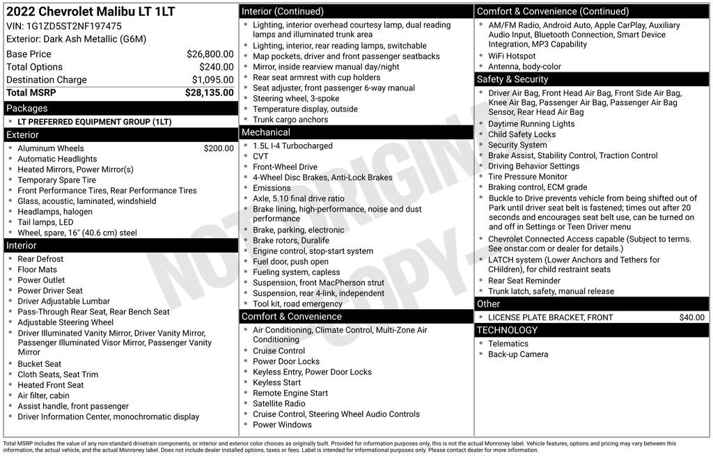 Used 2022 Chevrolet Malibu LT image 2