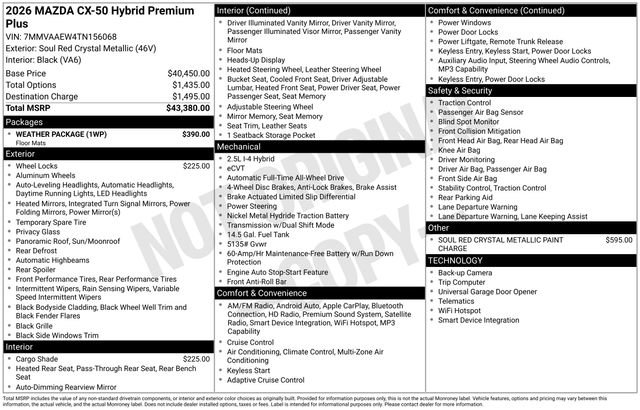 New 2026 MAZDA CX-50 2.5 Hybrid w/ Weather Package AWD/4WD image 5