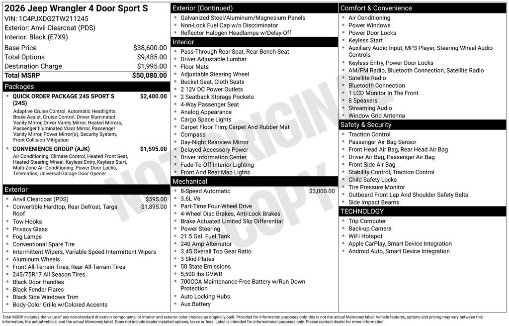 New 2026 Jeep Wrangler Unlimited Sport AWD/4WD image 27