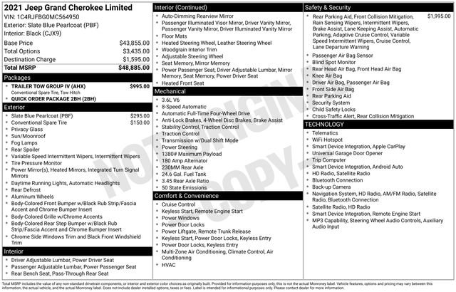 Used 2021 Jeep Grand Cherokee Limited w/ Trailer Tow Group IV AWD/4WD image 51