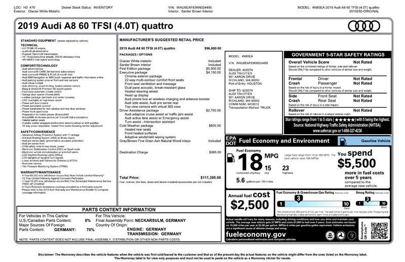 Used 2019 Audi A8 L 4.0T image 2