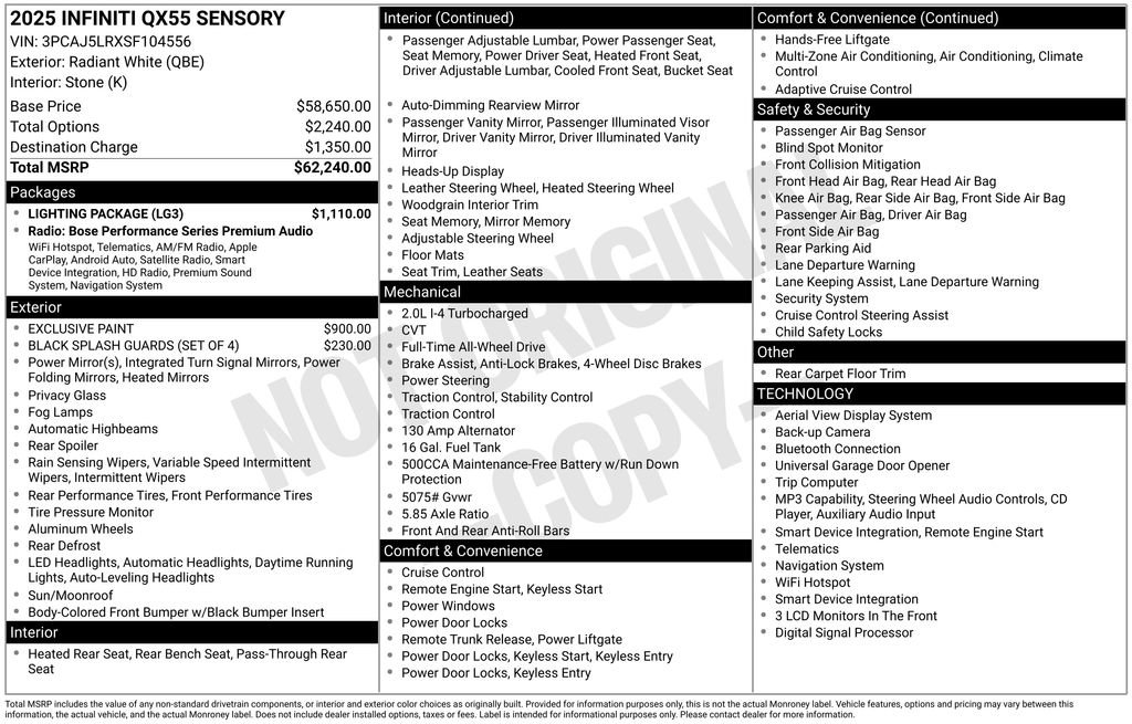 Certified 2025 INFINITI QX55 Sensory w/ Lighting Package AWD/4WD image 37