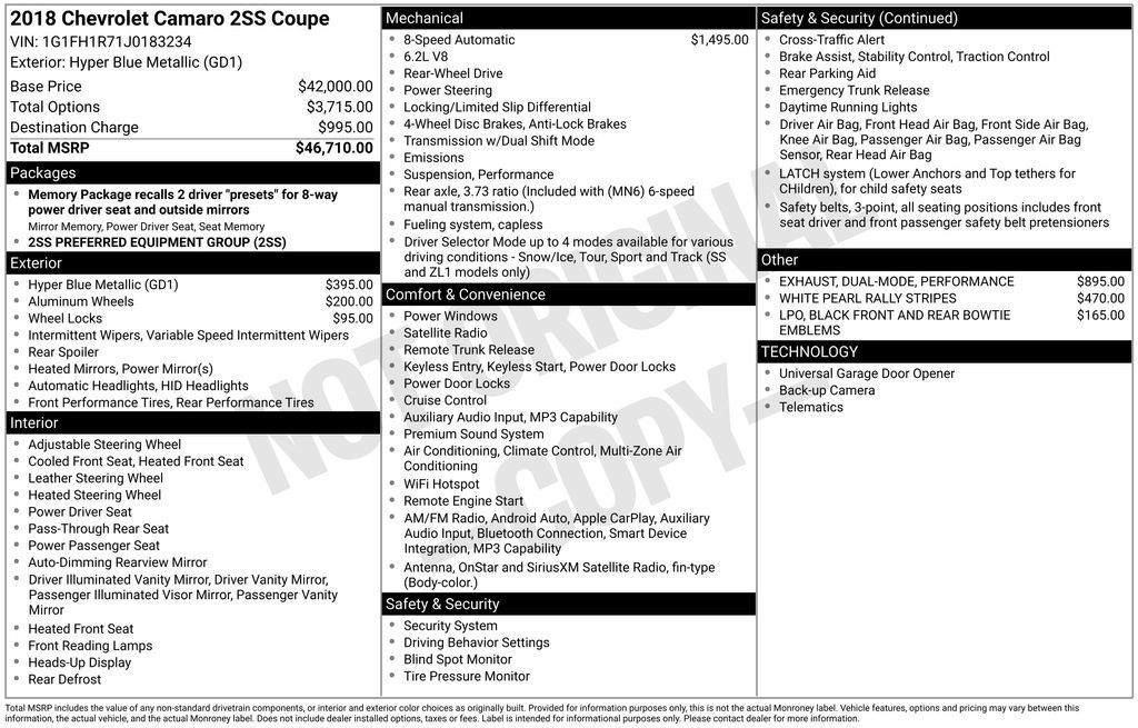 Used 2018 Chevrolet Camaro SS RWD image 13