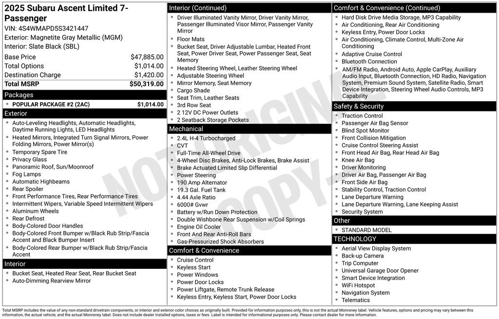 Used 2025 Subaru Ascent Limited w/ Popular Package #2 image 37