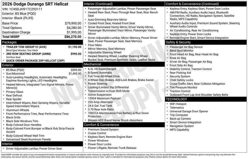New 2026 Dodge Durango SRT Hellcat w/ Trailer Tow Group IV AWD/4WD image 3
