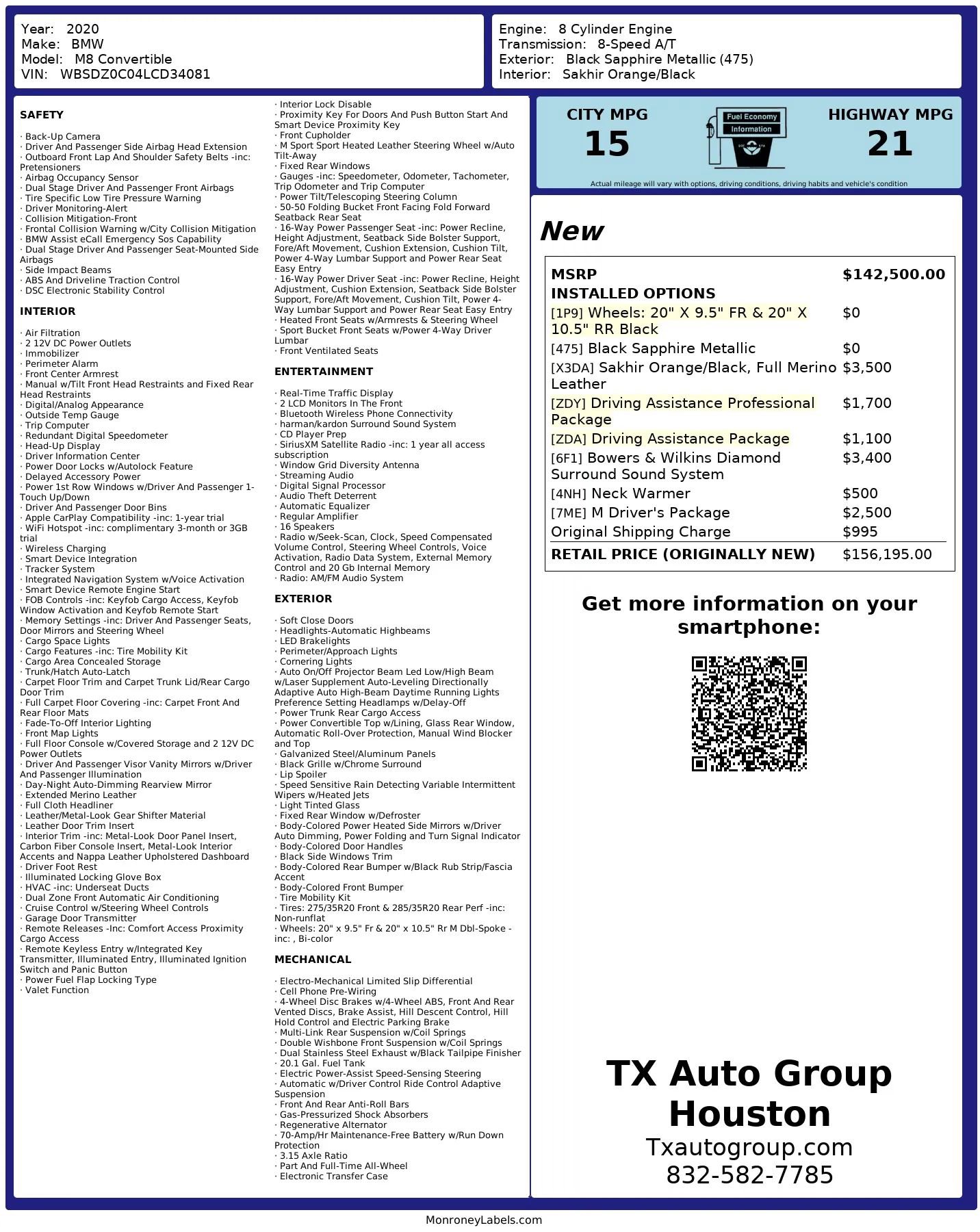 Used 2020 BMW M8 Convertible 2D w/ M Driver's Package image 3