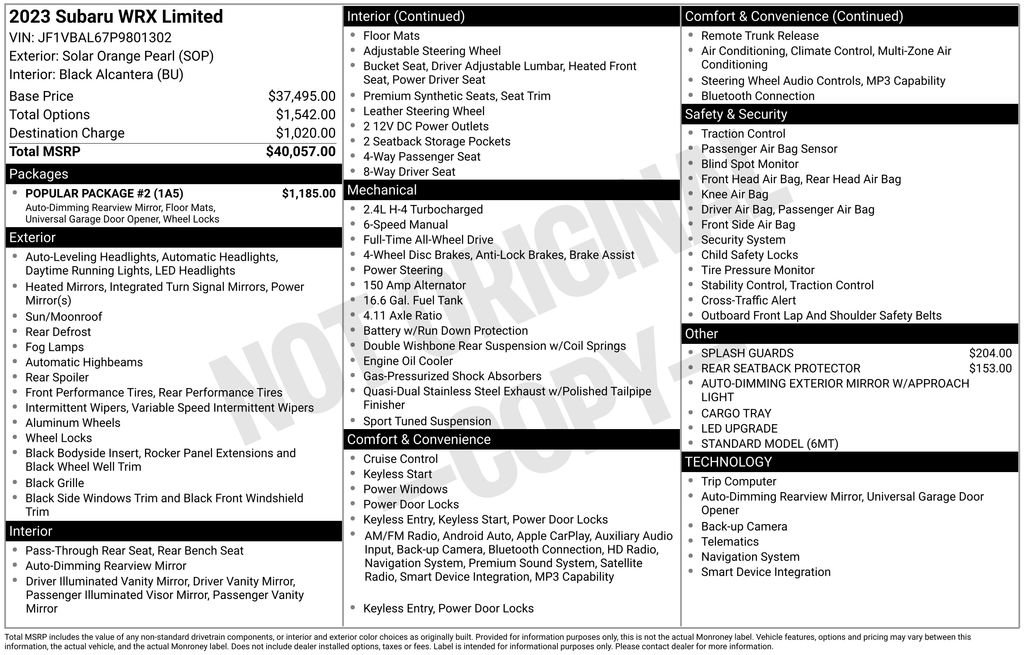 Used 2023 Subaru WRX Limited w/ Popular Package #2 image 7