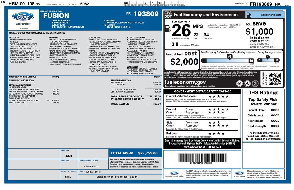 Used 2015 Ford Fusion SE