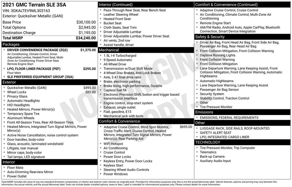 Used 2021 GMC Terrain SLE w/ Driver Convenience Package image 2