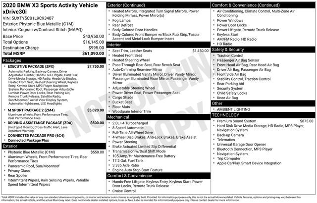 Used 2020 BMW X3 xDrive30i w/ Executive Package image 42