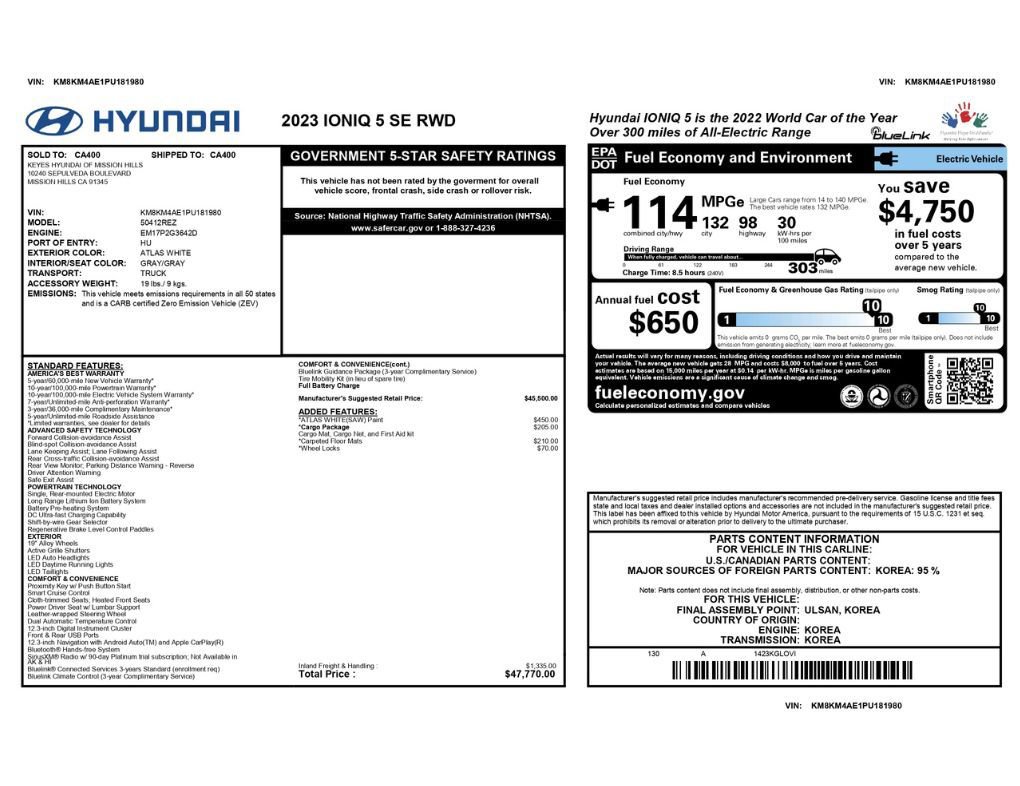 Used 2023 Hyundai Ioniq 5 SE w/ Cargo Package image 2