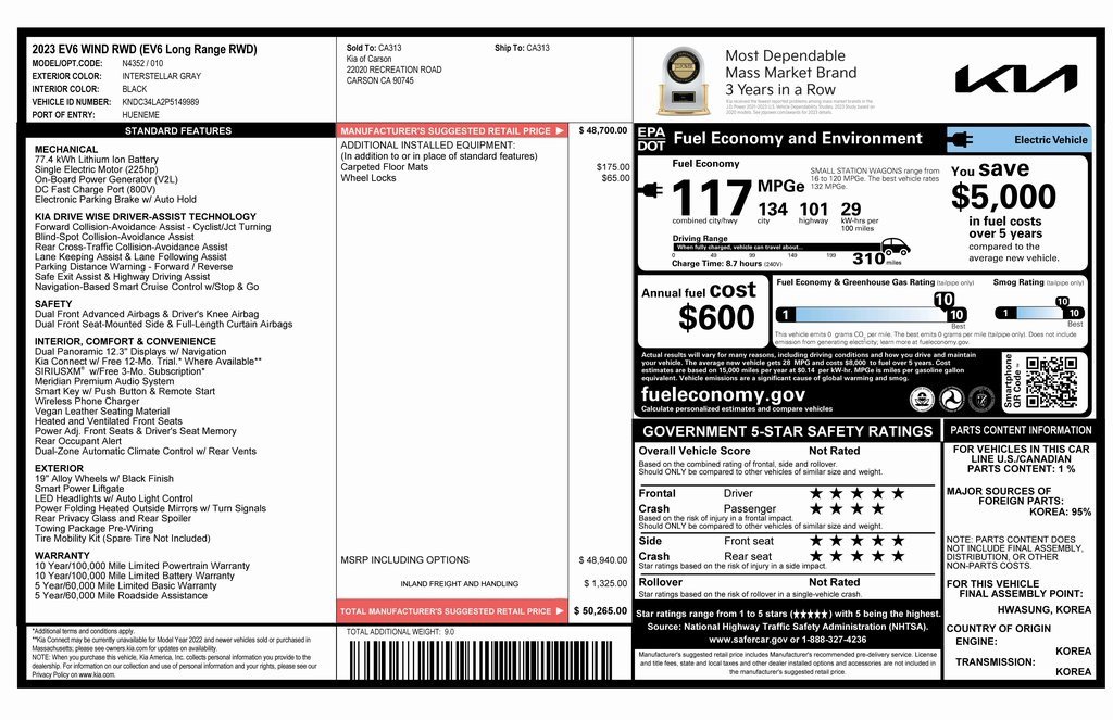 Used 2023 Kia EV6 Wind image 4