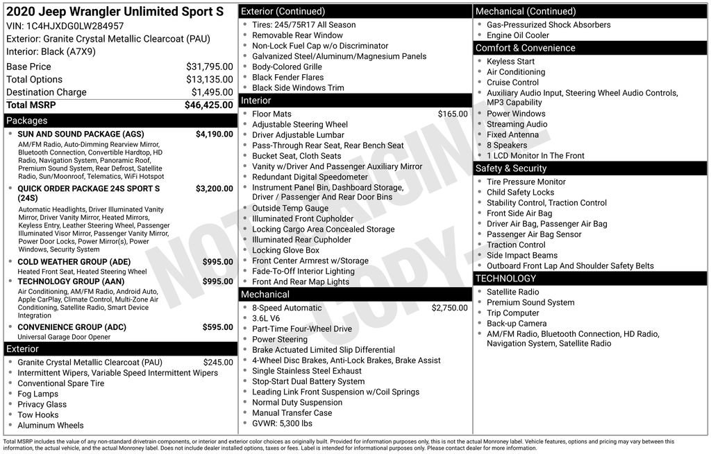 Used 2020 Jeep Wrangler Unlimited Sport S w/ Sun And Sound Package AWD/4WD image 12
