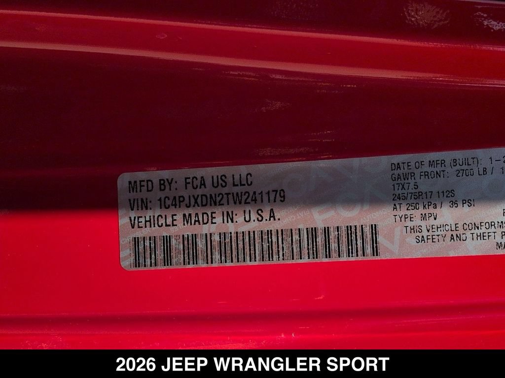 New 2026 Jeep Wrangler Unlimited Sport AWD/4WD image 26