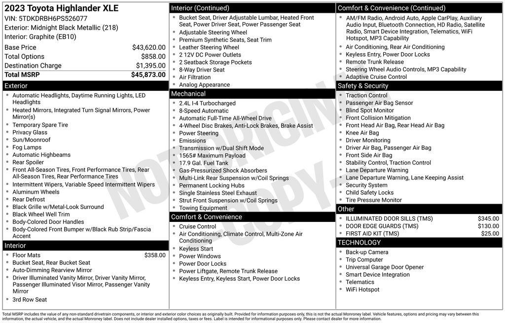Used 2023 Toyota Highlander XLE AWD/4WD image 44