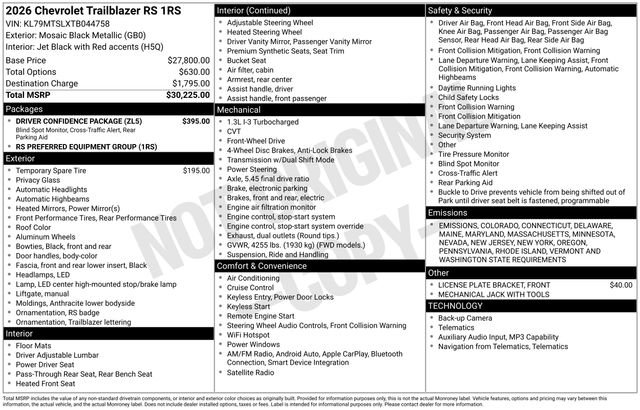 New 2026 Chevrolet TrailBlazer RS w/ Driver Confidence Package image 5