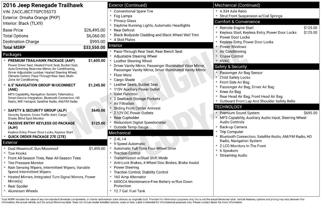 Used 2016 Jeep Renegade Trailhawk w/ Premium Trailhawk Package AWD/4WD image 25