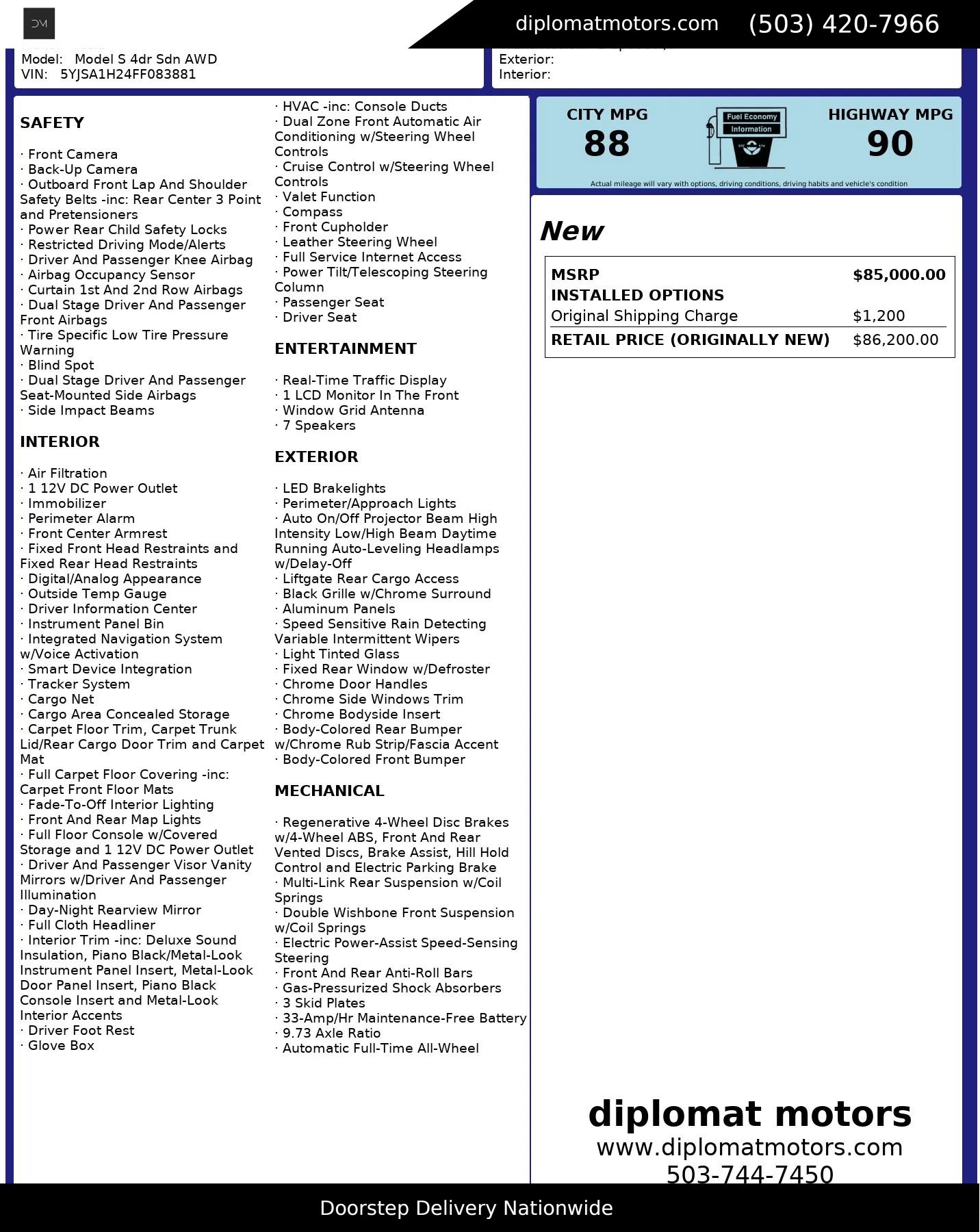 Used 2015 Tesla Model S 85D image 2